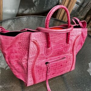 Hot Pink Croc-Embossed phantom style luggage